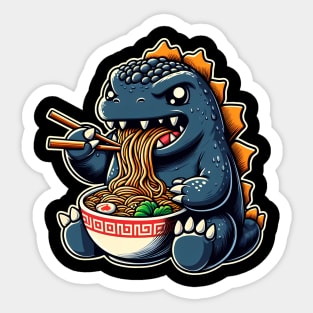 Cute Godzilla eating Ramen Sticker